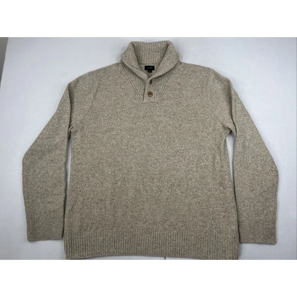 J. Crew Mens XL Brown Shawl Collar Merino Wool Pullover Sweater J7736